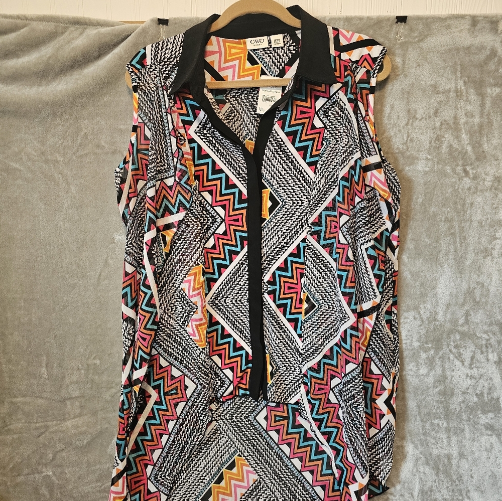 NWT CATO High Low Pattern Sleeveless Top Sz 14/16W